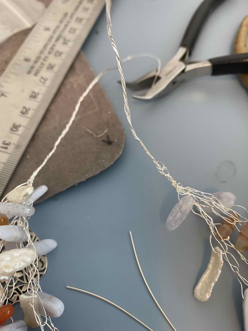 Lori Cranson's Fire and Ice Crocheted Necklace - , Contemporary Wire Jewelry, Crocheting, Gather your strands together twisting 